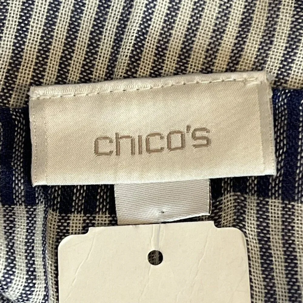 Chico's Nautical Stripe Straight Oblong Scarf Blue Natural Stripe‎ NWT
